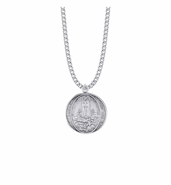 1-1/8 Inch Round Sterling Silver Our Lady of Fatima Medal