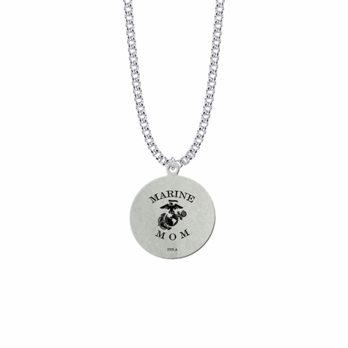 1-1/8 Inch Round Sterling Silver U.S. Marine Corps Medal with Personalized "Marine Mom" Engraving on Back