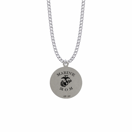 1-1/8 Inch Round Two-Tone Sterling Silver U.S. Marine Corps Medal with Personalized "Marine Mom" Engraving on Back