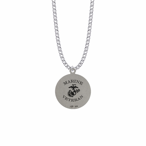 1-1/8 Inch Round Two-Tone Sterling Silver U.S. Marine Corps Medal with Personalized "Marine Veteran" Engraving on Back