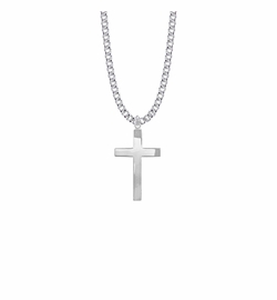 1-1/8 Inch Sterling Silver Block Cross Necklace
