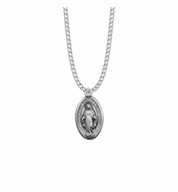 1-1/8 Inch Sterling Silver Oval Miraculous Medal