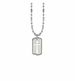 1-1/8 Inch Sterling Silver Pierced Cross Dog Tag Necklace
