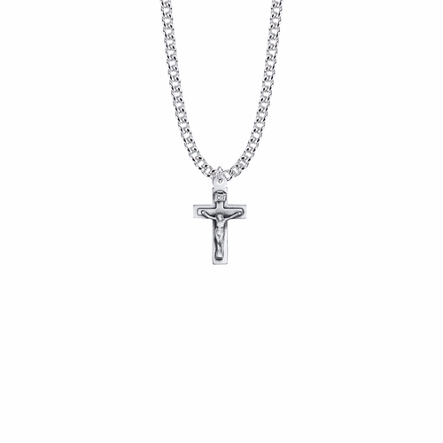 1-1/8 Inch Sterling Silver Raised Crucifix Necklace