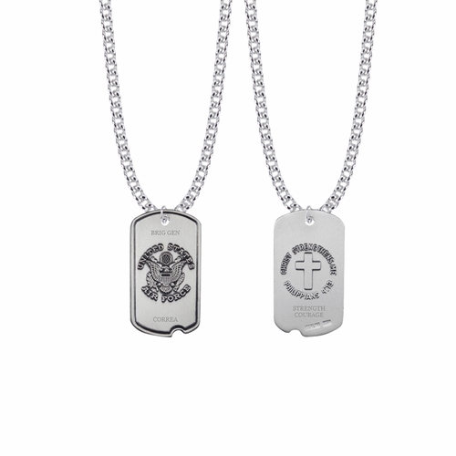 1-1/8 Inch Sterling Silver U.S. Air Force Dog Tag with Cross and Philippians 4:13 on Back (Not Available - License Pending)