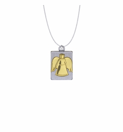 1-1/8 Inch Two-Tone Pewter Angel Dog Tag Necklace