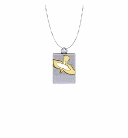 1-1/8 Inch Two-Tone Pewter Dove Dog Tag Necklace
