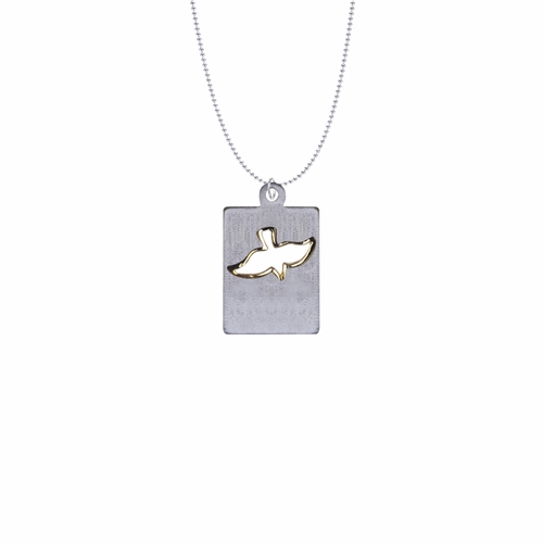 1-1/8 Inch Two-Tone Pewter Dove Dog Tag Necklace