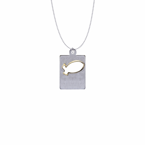 1-1/8 Inch Two-Tone Pewter Fish Dog Tag Necklace
