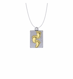 1-1/8 Inch Two-Tone Pewter Footprints Dog Tag Necklace