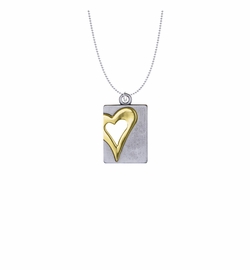1-1/8 Inch Two-Tone Pewter Heart Dog Tag Necklace