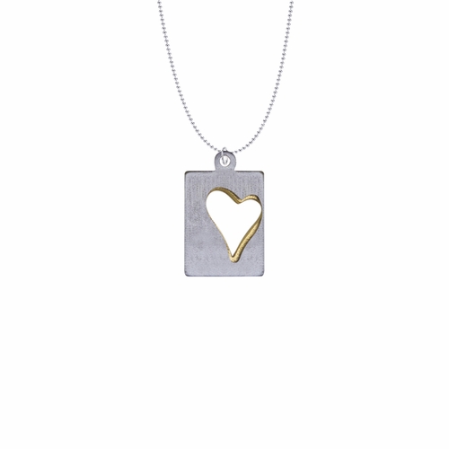 1-1/8 Inch Two-Tone Pewter Heart Dog Tag Necklace