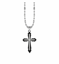 1-13/16 Inch Stainless Steel Pointed Black Cross Necklace