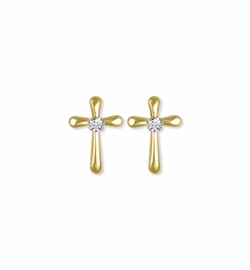 1/2 Inch 14KT Gold Plated  Over Sterling Silver Flared Ends Crystal CZ Stone Cross Earrings