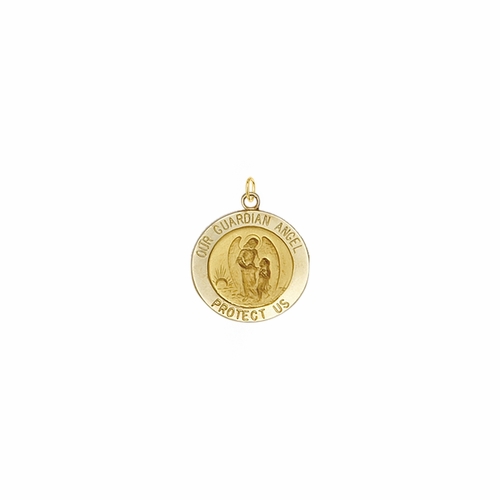 1/2 Inch 14KT Gold Round Guardian Angel Medal