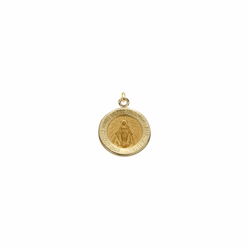 1/2 Inch Round 14KT Gold with Polished Border Miraculous Medal