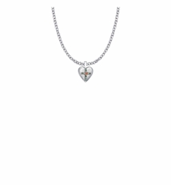 1/2 Inch Sterling Silver Enameled Rose Cross on Heart Locket Necklace