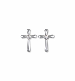 1/2 Inch Sterling Silver Flared Ends Crystal CZ Stone Cross Earrings