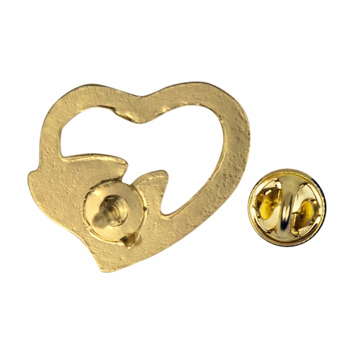 1/2 x 5/8 Inch Gold Open Heart with Enameled Descending Dove Lapel Pin