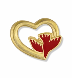 1/2 x 5/8 Inch Gold Open Heart with Enameled Descending Dove Lapel Pin