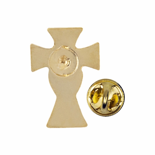 1/2 x  7/16 Inch  Gold and Enameled Cross and Chalice Lapel Pin