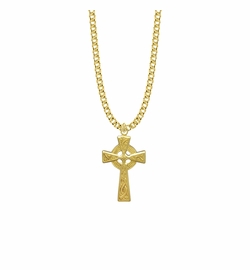 1-3/16 Inch 18KT Gold Plated Over Sterling Silver Celtic Knot Cross Necklace