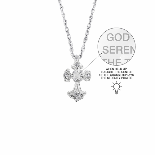 1-3/16 Inch Silver Plated Serenity Prayer Cross Necklace