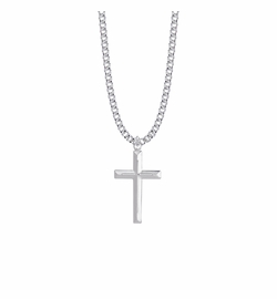1-3/16 Inch Sterling Silver Beveled Inner Cross Necklace