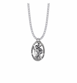 1-3/16 Inch Sterling Silver Pierced Oval St. Christopher Medal, Patron Saint of Travelers