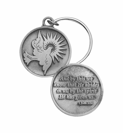 1-3/16 x 1-3/16 Inch Round Fine Pewter Holy Spirit Key Chain