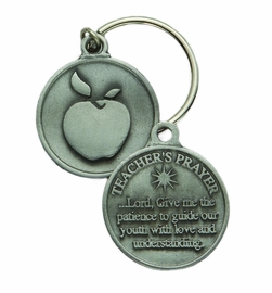 1-3/16 x 1-3/16 Inch Round Pewter Teachers Prayer Key Chain