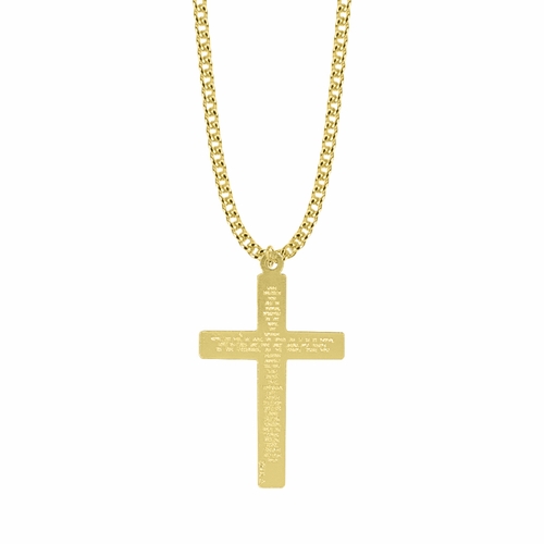 1-3/4 Inch 14KT Gold Plated Over Sterling Silver Cross Necklace with Our Father Prayer on Back