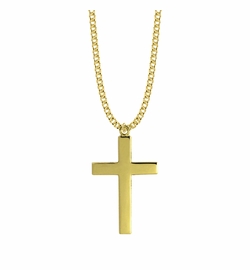 1-3/4 Inch 14KT Gold Plated Over Sterling Silver Plain Style with Our Father Prayer on Back Cross Necklace