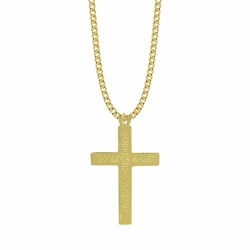1-3/4 Inch 14KT Gold Plated Over Sterling Silver Plain Style with Our Father Prayer on Back Cross Necklace