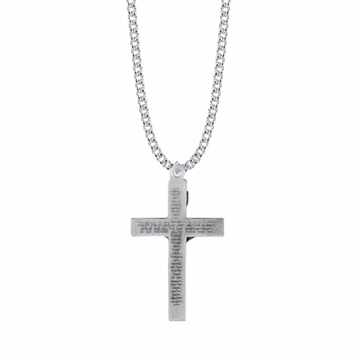 1-3/4 Inch Pewter Our Father Pewter Crucifix Necklace