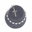 1-3/4 Inch Silver Glitter Frosted Rosary Bead Bracelet with Crucifix Charm