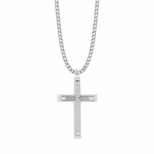 1-3/4 Inch Sterling Silver Multi Lined Cross Necklace