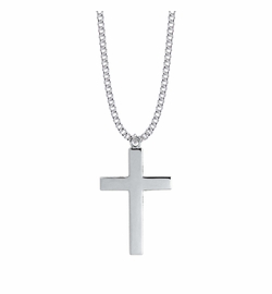 1-3/4 Inch Sterling Silver Plain Style with Our Father Prayer on Back Cross Necklace