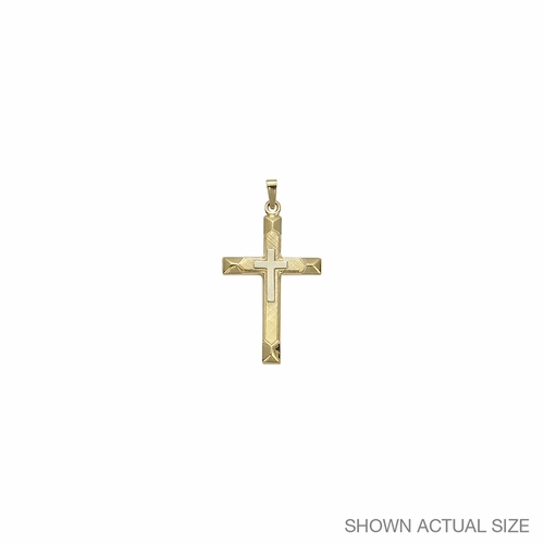 1-3/8 Inch 14KT Gold Beveled Inner Cross Pendant