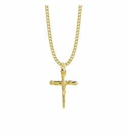 1-3/8 Inch 14KT Gold Plated Over Sterling Silver Nail Crucifix Necklace