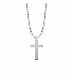 1-3/8 Inch Brass Silver Finish Plain Cross Necklace