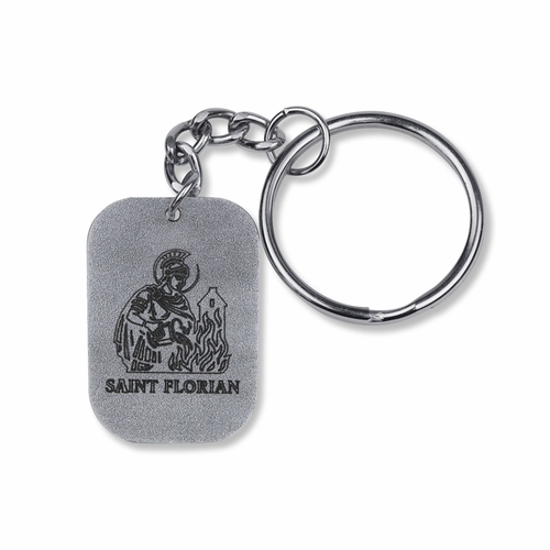 1-3/8 Inch Firefighter's Hat Pewter Keychain With St. Florian Engraved On Back