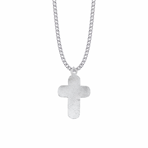 1-3/8 Inch Pewter and Green Beaded Cross Necklace