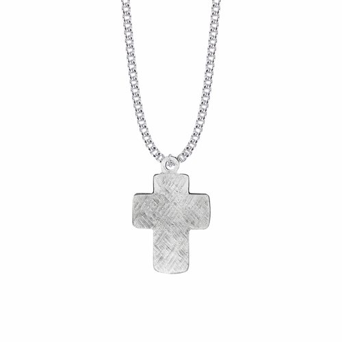 1-3/8 Inch Pewter and Purple Beaded Cross Necklace