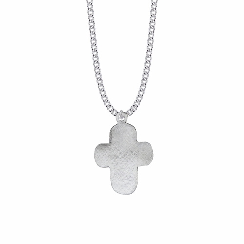 1-3/8 Inch Pewter and White Beaded Cross Necklace