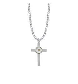 1-3/8 Inch Sterling Silver Mustard Seed Cross Necklace