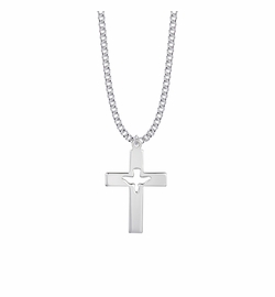 1-3/8 Inch Sterling Silver Pierced and Centered Dove Cross Necklace