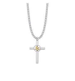 1-3/8 Inch Two-Tone Sterling Silver Dove on Cross Necklace