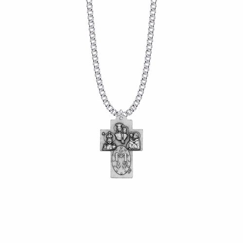 1-5/16 Inch Antiqued Oxidized Silver Plated Four Way Cross Medal