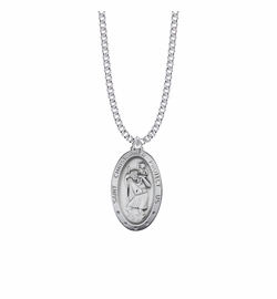 1-5/16 Inch Sterling Silver Large Oval St. Christopher Medal, Patron Saint of Travelers